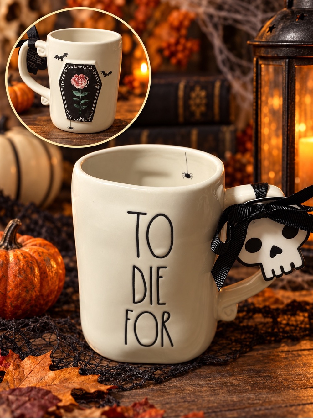 Rae Dunn White and Black Halloween 'TO DIE FOR' Double Sided Mug